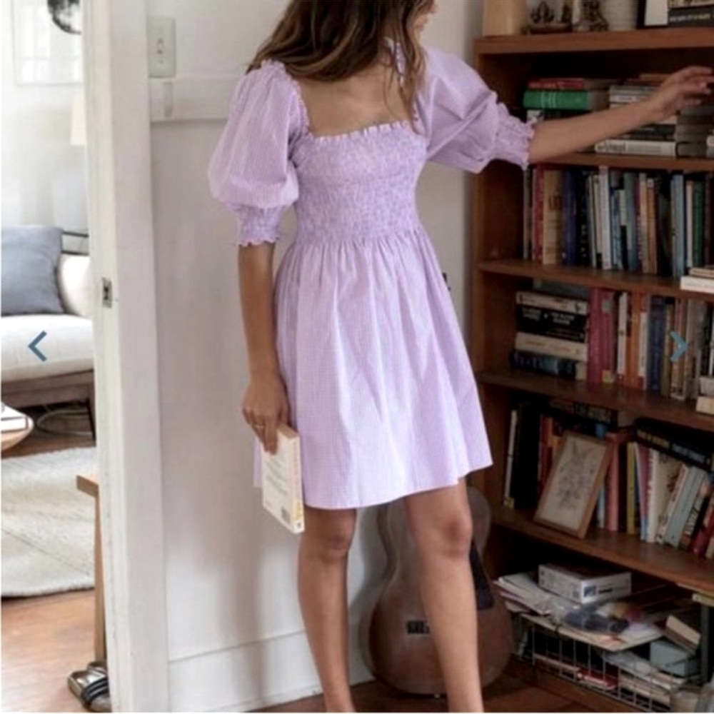 Hill house Athena nap dress lilac gingham Puff Sleeve Large